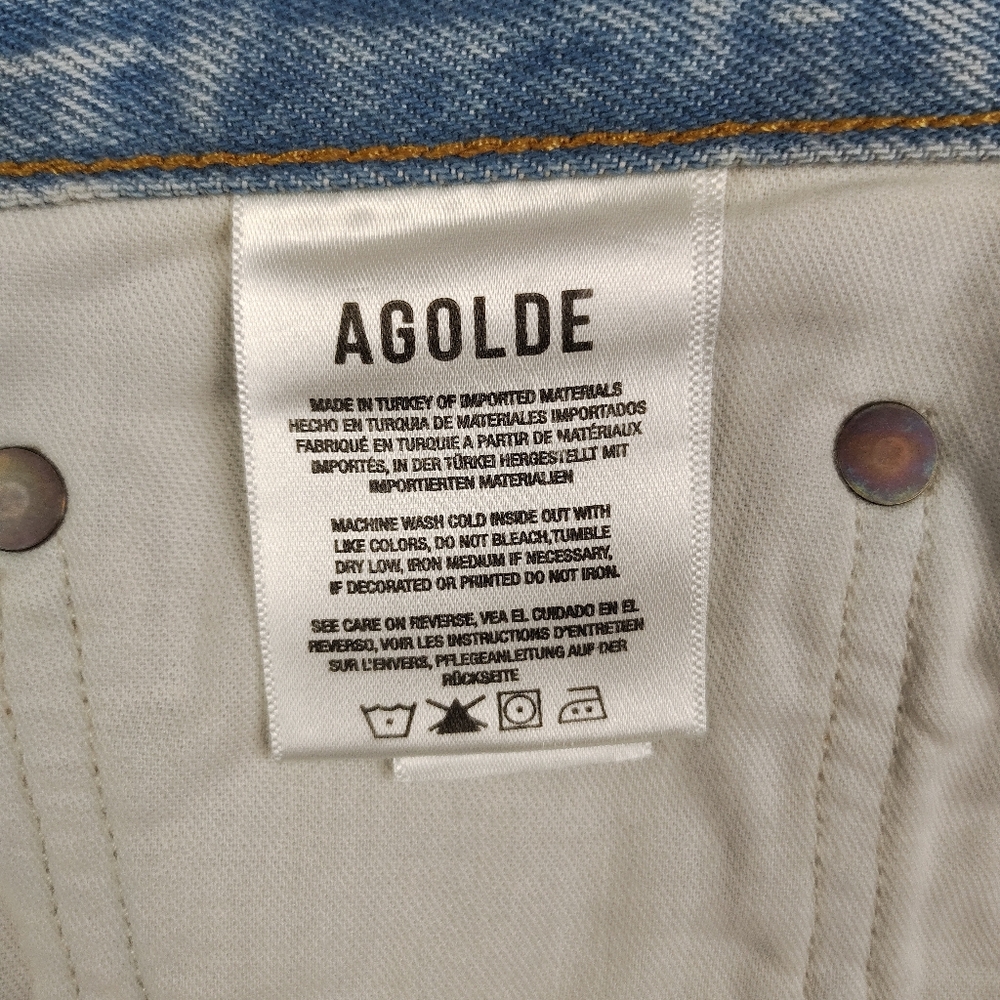Agolde High Waist Distressed Denim Shorts in Light Blue - Picture 8 of 9